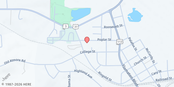 Map showing Flomaton Elementary School at 1634 Poplar St, Flomaton, AL