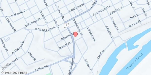 Map showing Help Center - Florence at 621 S. Court St., Florence, AL