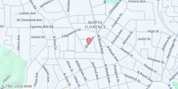 Map showing North Wood United Methodist Church at 1129 Wills Ave., Florence, AL