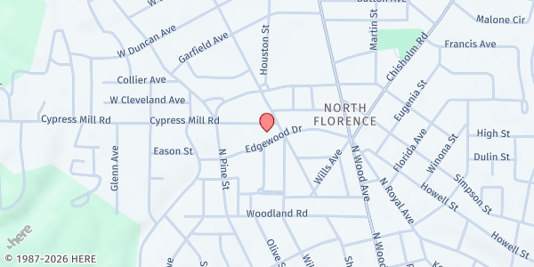 Map showing Sherrod Avenue Church of Christ at 1207 Sherrod Ave., Florence, AL