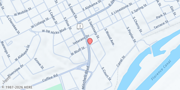 Map showing The Help Center at 621 S. Court St., Florence, AL