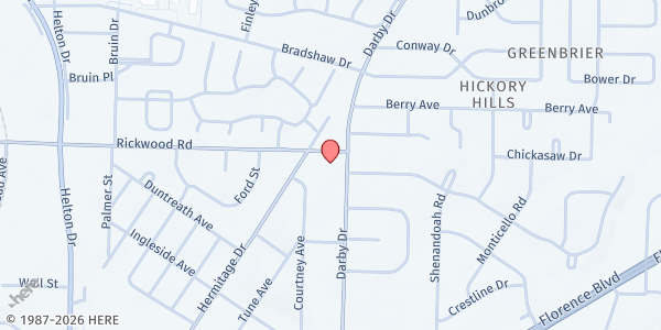 Map showing Woodmont Baptist Church - East Campus at 2001 Darby Dr., Florence, AL