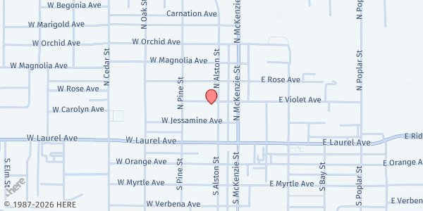 Map showing First Baptist Church Foley at 221 N. Alston St., Foley, AL