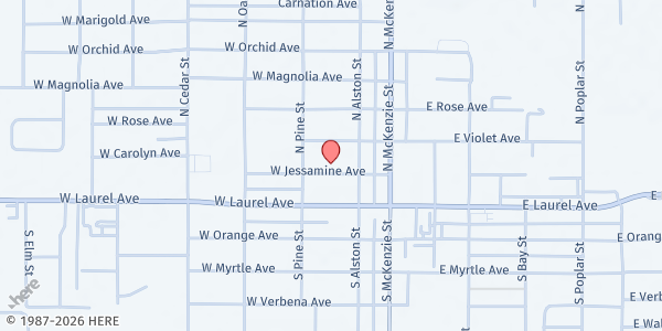 Map showing First Baptist Church Foley at 221 N. Alston St., Foley, AL