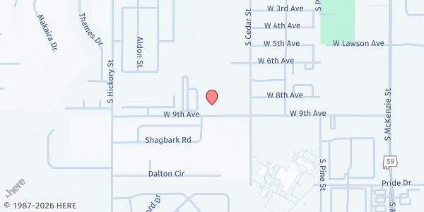 Map showing Florence B. Mathis Elementary at 600 9th Ave, Foley, AL