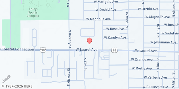 Map showing Giving Back to Baldwin County at 732 W. Laurel Ave. #7, Foley, AL