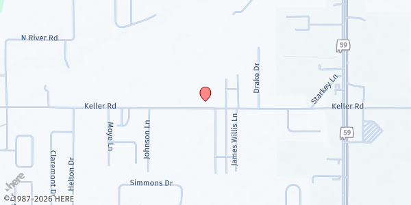 Map showing South Baldwin Christian Church at 19489 Keller Rd., Foley, AL