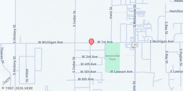 Map showing Southside Missionary Baptist Church at 323 W. Michigan Ave., Foley, AL