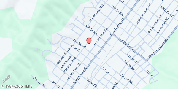 Map showing Fort Payne First Methodist Church at 206 Grand Ave. NW, Fort Payne, AL