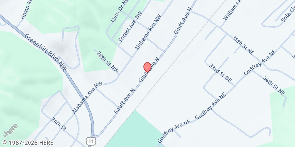 Map showing Our Lady of the Valley Catholic Church at 2910 Gault Ave. N, Fort Payne, AL