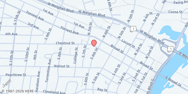 Map showing Catholic Center of Concern at 612 Chestnut St., Gadsden, AL