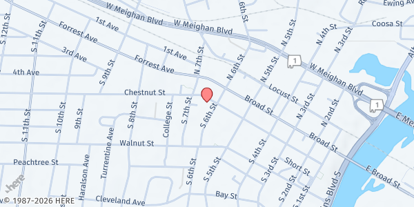 Map showing Catholic Center of Concern at 612 Chestnut Street, Gadsden, AL