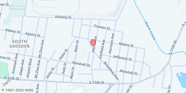Map showing Dynamic Family Market at 2101 Broadway Ave, Gadsden, AL
