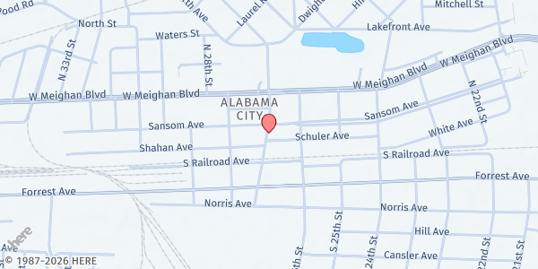 Map showing Etowah Baptist Missions Center at 215 Wall Street, Gadsden, AL