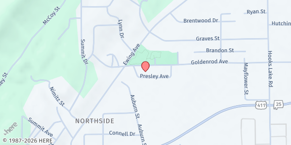 Map showing New Destiny Church Family Market at 201 Goldenrod Ave., Gadsden, AL