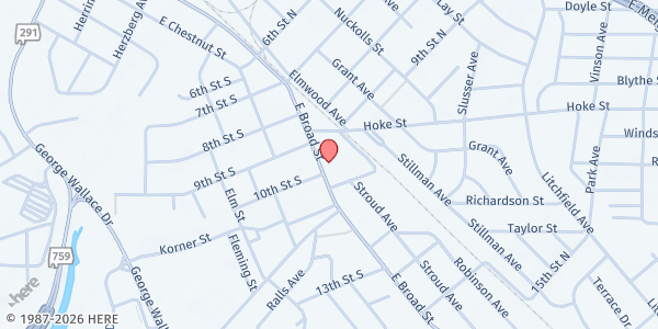 Map showing New Liberty Tabernacle of Praise AOG Mobile Pantry at 924 E. Broad St., Gadsden, AL