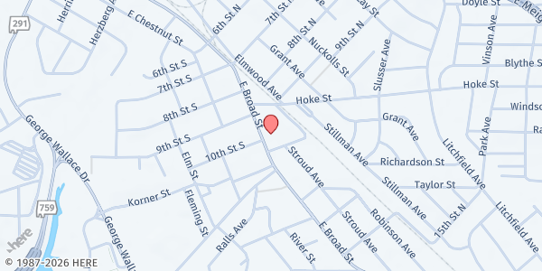 Map showing New Liberty Tabernacle of Praise AOG Mobile Pantry - Gadsden at 924 E Broad St, Gadsden, AL