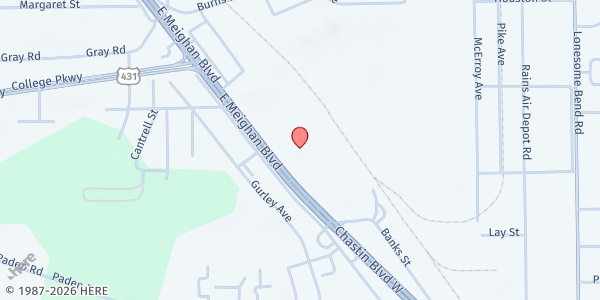 Map showing North Glencoe Baptist Church at 1119 Chastain Blvd., Gadsden, AL