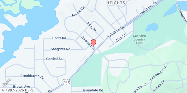 Map showing Rainbow Church of Christ at 2201 Rainbow Dr, Gadsden, AL