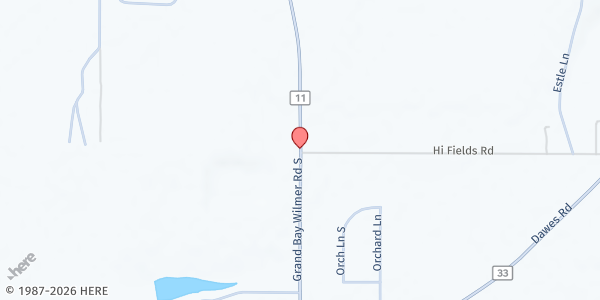 Map showing Union Baptist Church at 5251 S. Grand Bay Wilmer Rd., Grand Bay, AL