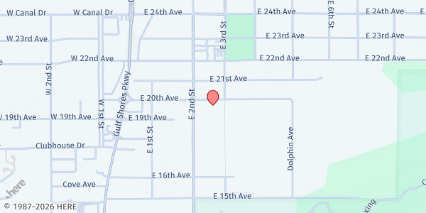 Map showing Christian Service Center at 317 Dolphin Ave., Gulf Shores, AL