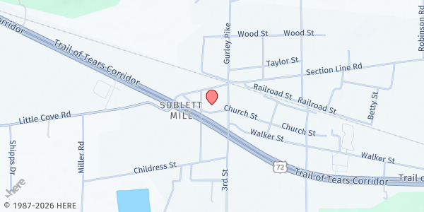 Map showing Mt. Pisgah SDA at 111 Church St., Gurley, AL