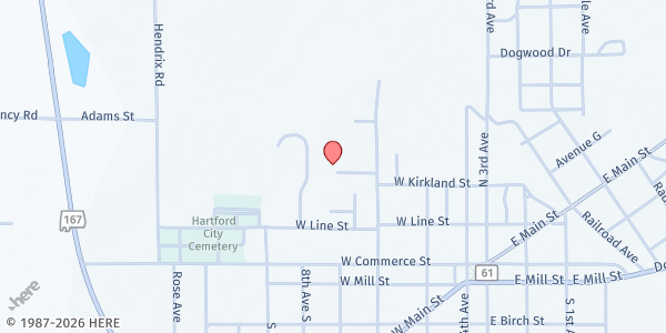 Map showing Living Waters COGIC at 190 McLeod Dr., Hartford, AL