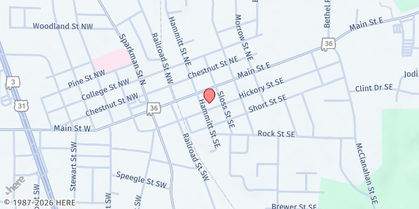 Map showing Good Samaritan Food Pantry - Faith House (Hartselle) at 209 Hickory Street SE, Hartselle, AL