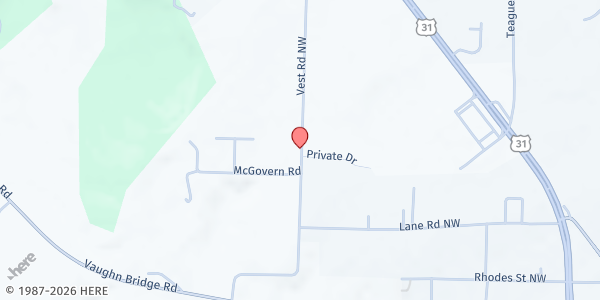 Map showing Hartselle-Decatur SDA Hispanic Church at 1708 Vest Rd., Hartselle, AL