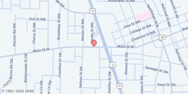 Map showing Seeds of Love Pantry - Hartselle Church Of The Nazarene at 739 W Main St., Hartselle, AL