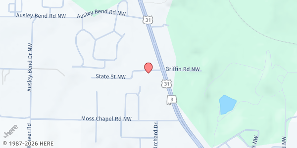 Map showing The Caring Place of Morgan County at 1410 State St. NW, Hartselle, AL