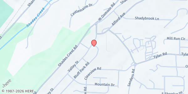 Map showing Bluff Park United Methodist Church at 733 Valley Street, Hoover, AL