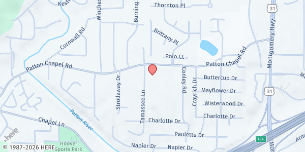 Map showing Green Valley Church at 1815 Patton Chapel Rd., Hoover, AL