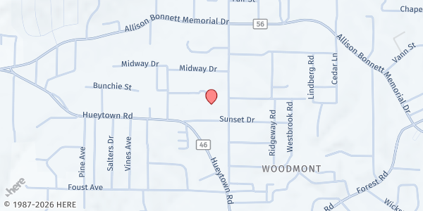 Map showing Hueytown First Methodist Church at 110 Sunset Dr., Hueytown, AL
