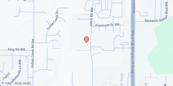 Map showing Christ Community Church at 410 Johns Rd. NW, Huntsville, AL