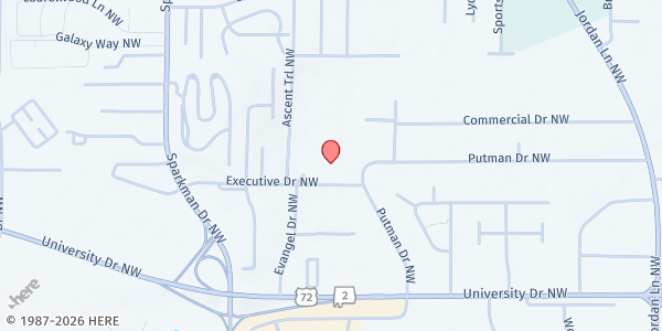 Map showing Downtown Rescue Mission at 1400 Evangel Drive, Huntsville, AL