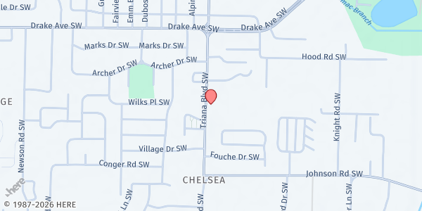 Map showing Fountain of Life Community Development at 4015 SW Triana Blvd., Huntsville, AL