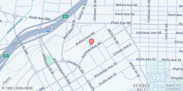 Map showing Holmes Street UMC at 501 Holmes Ave. NE., Huntsville, AL