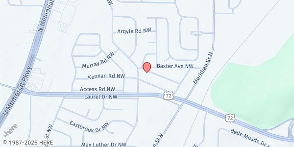 Map showing Huntsville Central SDA Church at 403 Treymore Ave. NW., Huntsville, AL