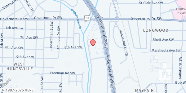 Map showing Life Church Huntsville at 2300 S. Memorial Parkway SW, Huntsville, AL