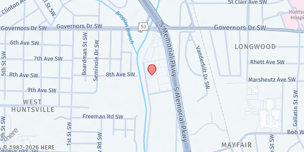 Map showing Life Church Huntsville at 2300 Memorial Pkwy SW, Huntsville, AL