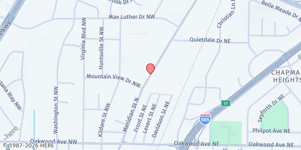 Map showing Lincoln Church of Christ at 1307 Meridian St. N., Huntsville, AL