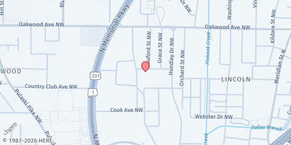 Map showing Metropolitan Community Worship Center at 1116 Church St. NW., Huntsville, AL