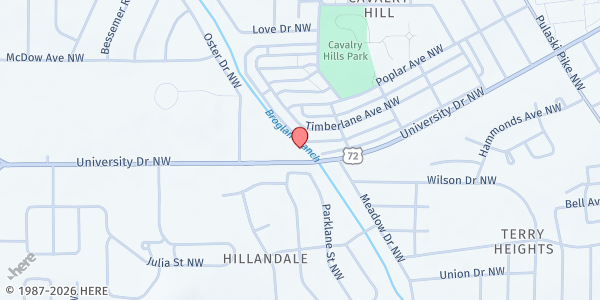 Map showing Ministerio Restauracion Internacional - Food Pantry at 2998 University Dr. NW., Huntsville, AL
