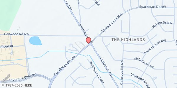 Map showing Oakwood Community Health Action Center at 1863 Sparkman Dr. NW., Huntsville, AL