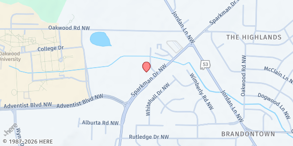 Map showing Oakwood Community Health Action Center at 1863 Sparkman Dr., Huntsville, AL