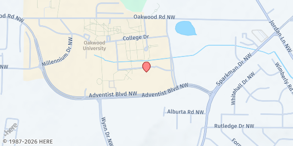 Map showing Oakwood University Church - Heaven's Storehouse at 5500 Adventist Blvd. NW., Huntsville, AL