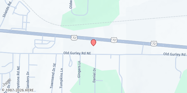 Map showing One In Christ Ministries at 2131 Hwy 72 E, Huntsville, AL