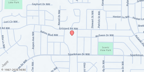 Map showing Our Lady Queen of the Universe Church - St. Vincent de Paul at 2421 Shady Ln. Dr. NW., Huntsville, AL