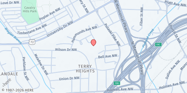 Map showing St. Joseph Catholic Church - St Vincent de Paul at 2300 Beasley Ave. NW., Huntsville, AL